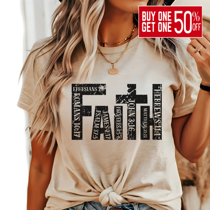 Sand beige Faith T-shirt with bold inspirational graphic