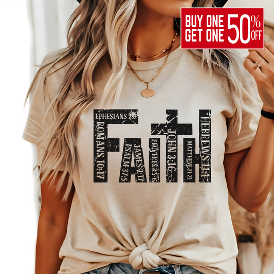 Sand beige Faith T-shirt with bold inspirational graphic