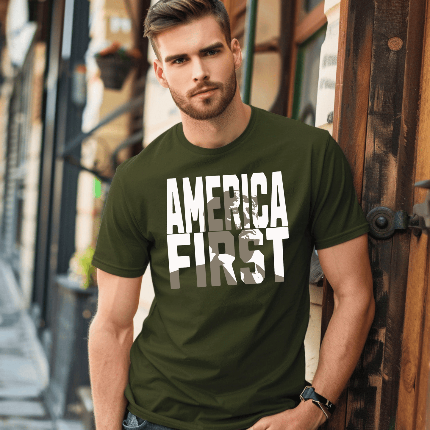 America First Trump Tshirt - The Right Side PrintsAmerica First Trump TshirtT-ShirtMilitary GreenS