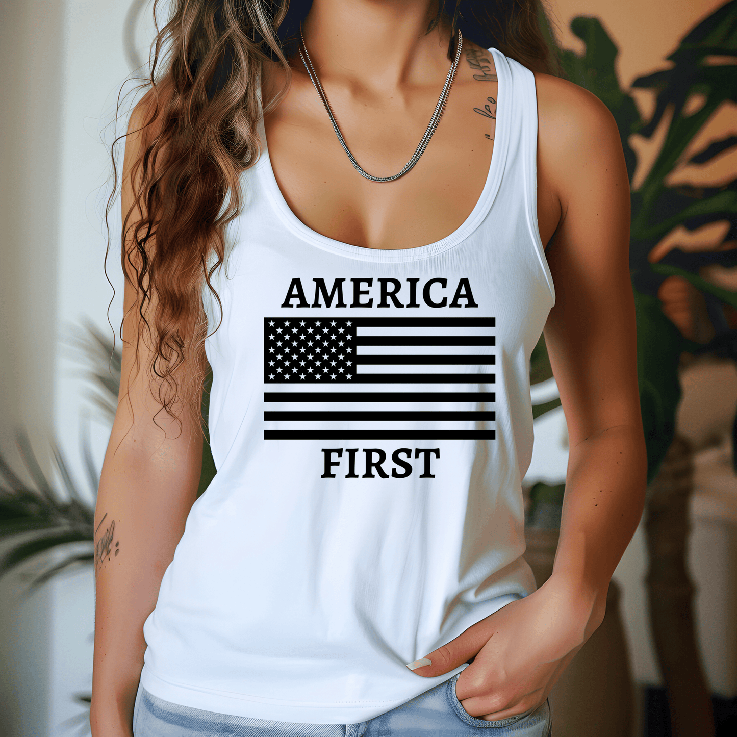 America First Tank - The Right Side PrintsAmerica First Tankwomen tshirtWhite/PinkSmall