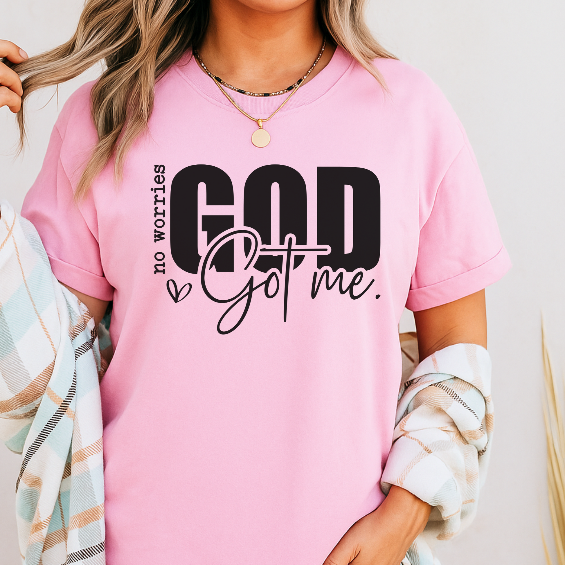 Pink God Got Me unisex T-shirt styled for women