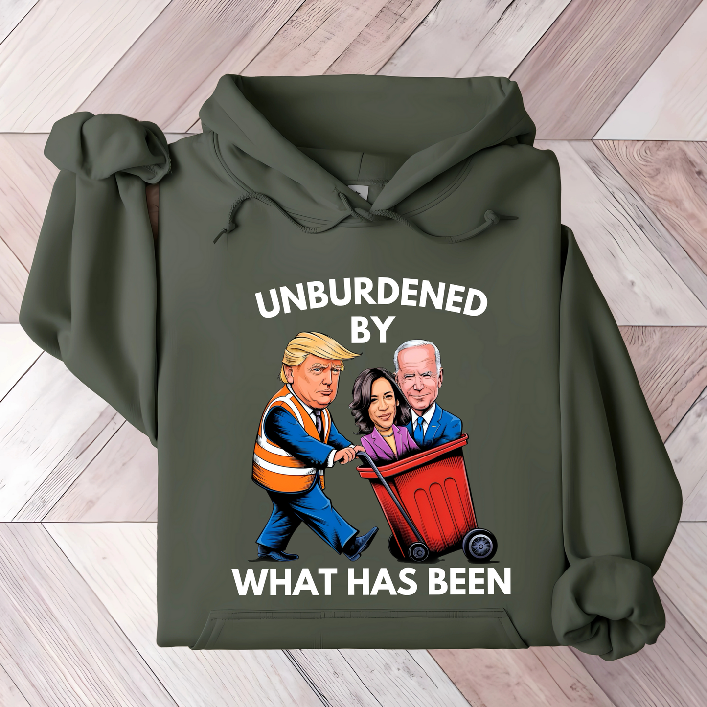 Green Unburdened by What Has Been hoodie folded flat