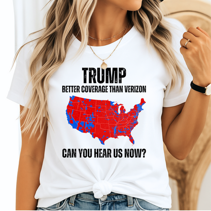 White rolled sleeve Trump tee for women with red map design
