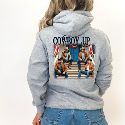 Cowboy Up Patriotic Hoodie for Women – Bold Western Style with Trump Flair