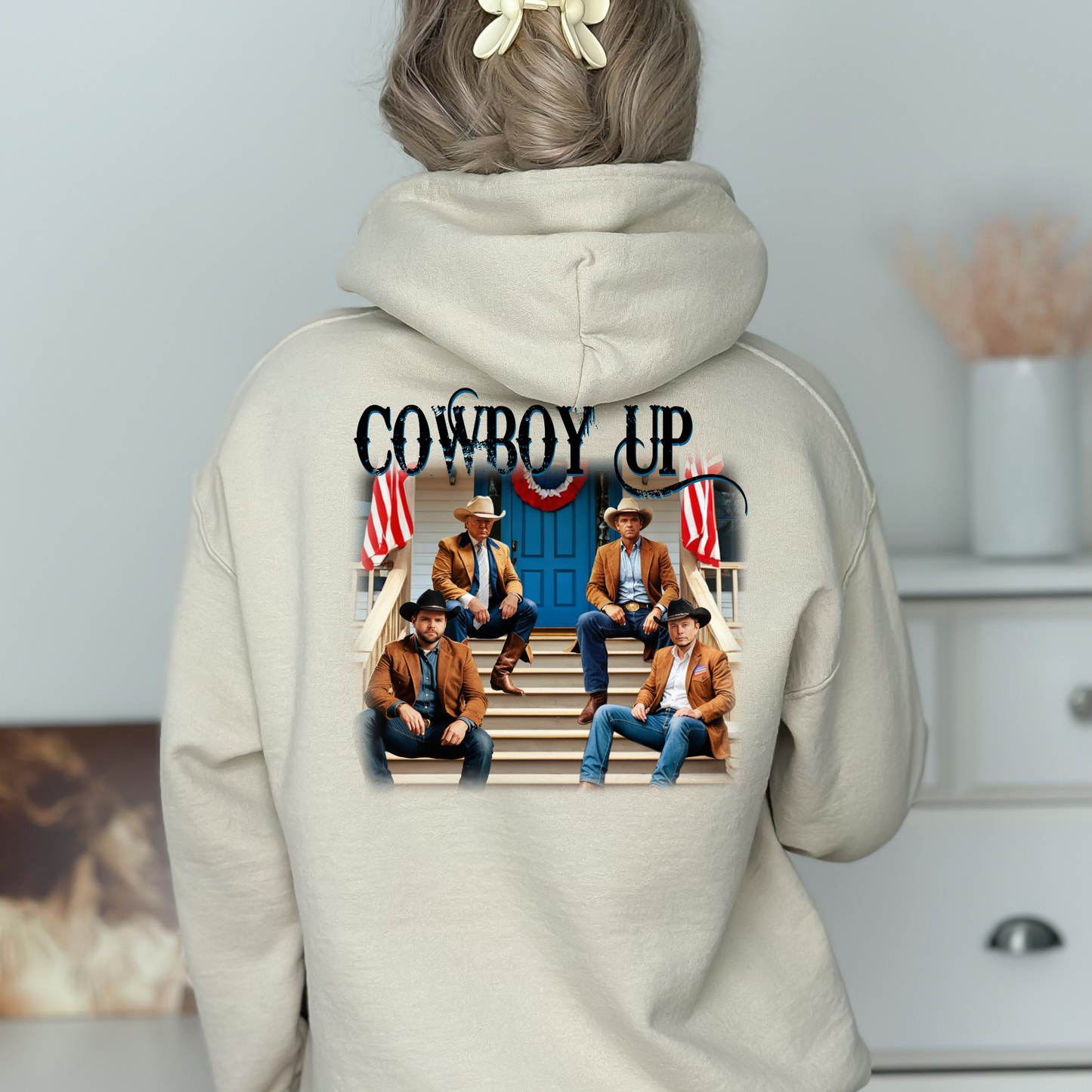 Cowboy Up Patriotic Hoodie for Women – Bold Western Style with Trump Flair