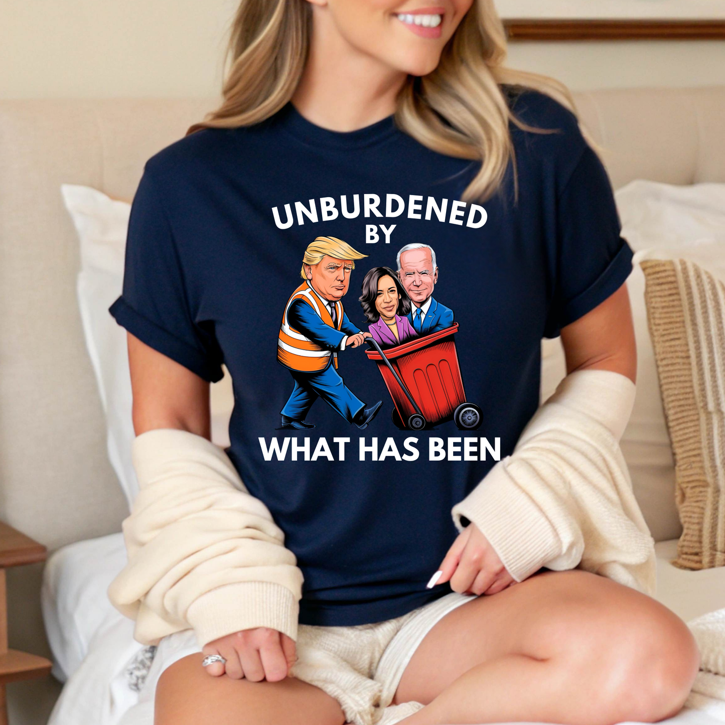 Unburdened By What Has Been – Funny Trump Tosses Biden & Kamala Women’s Tee