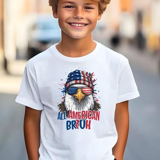 All American Bruh Youth T-Shirt – Boys Patriotic 4th of July Tee