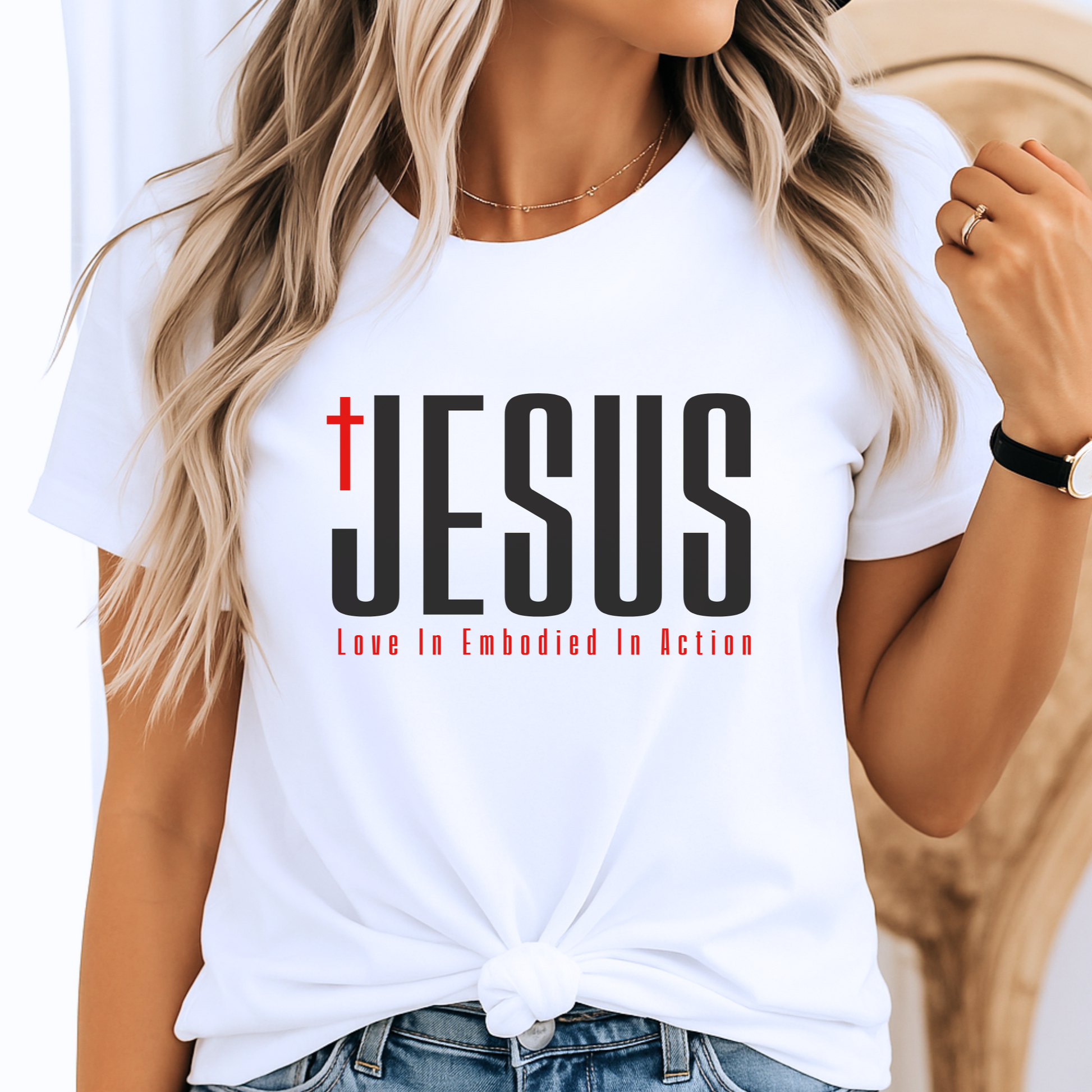 White JESUS T-Shirt – Religious Graphic Tee for Women, Christian Apparel