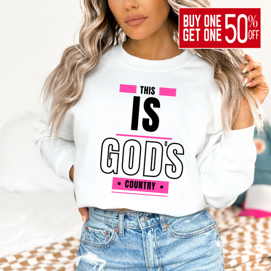 White country-inspired graphic sweatshirt with bold letteringV