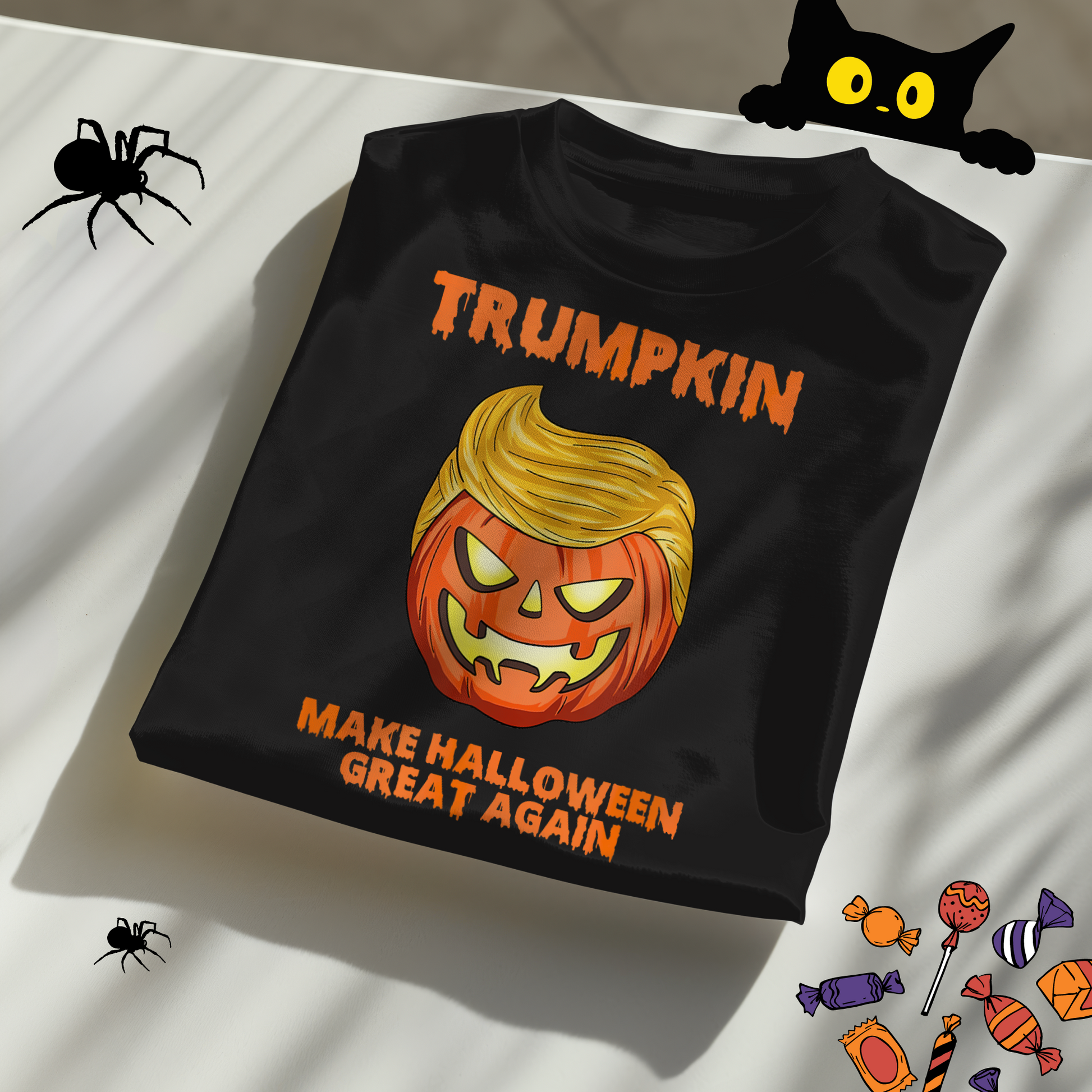 Black Trumpkin Halloween shirt folded  