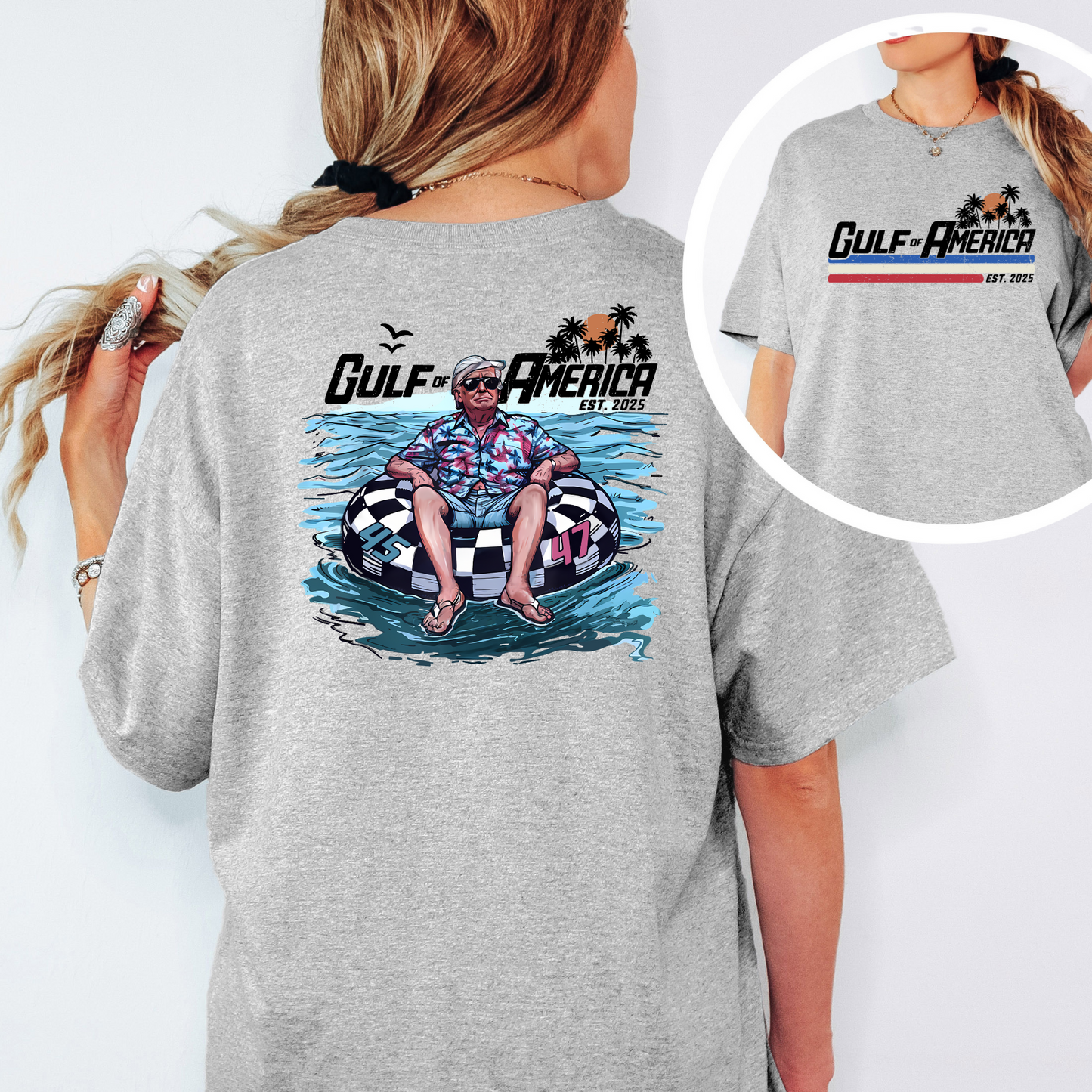 Bold summer sweatshirt featuring a retro water float graphic. Perfect casual wear.