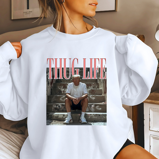 Funny political Trump sweatshirt with graffiti background
