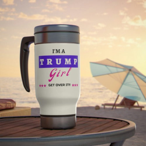 TRUMP GIRL Stainless Steel Travel Mug with Handle, 14oz